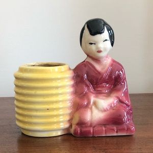 Vintage Planter Woman Kneeling on a Cushion